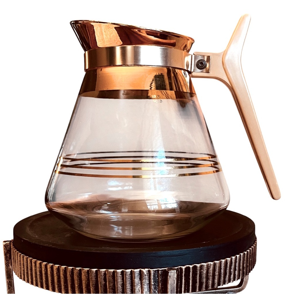 Vintage Mid-Century Inland Glass Coffee Carafe | 22K Gold Striped Coffee Pot